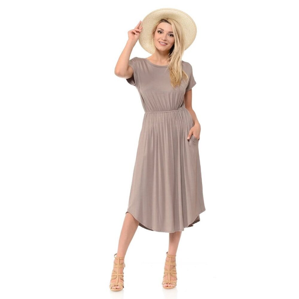 Iconic Luxe Stretch Jersey Casual Dress With Pockets & Elastic Waist M